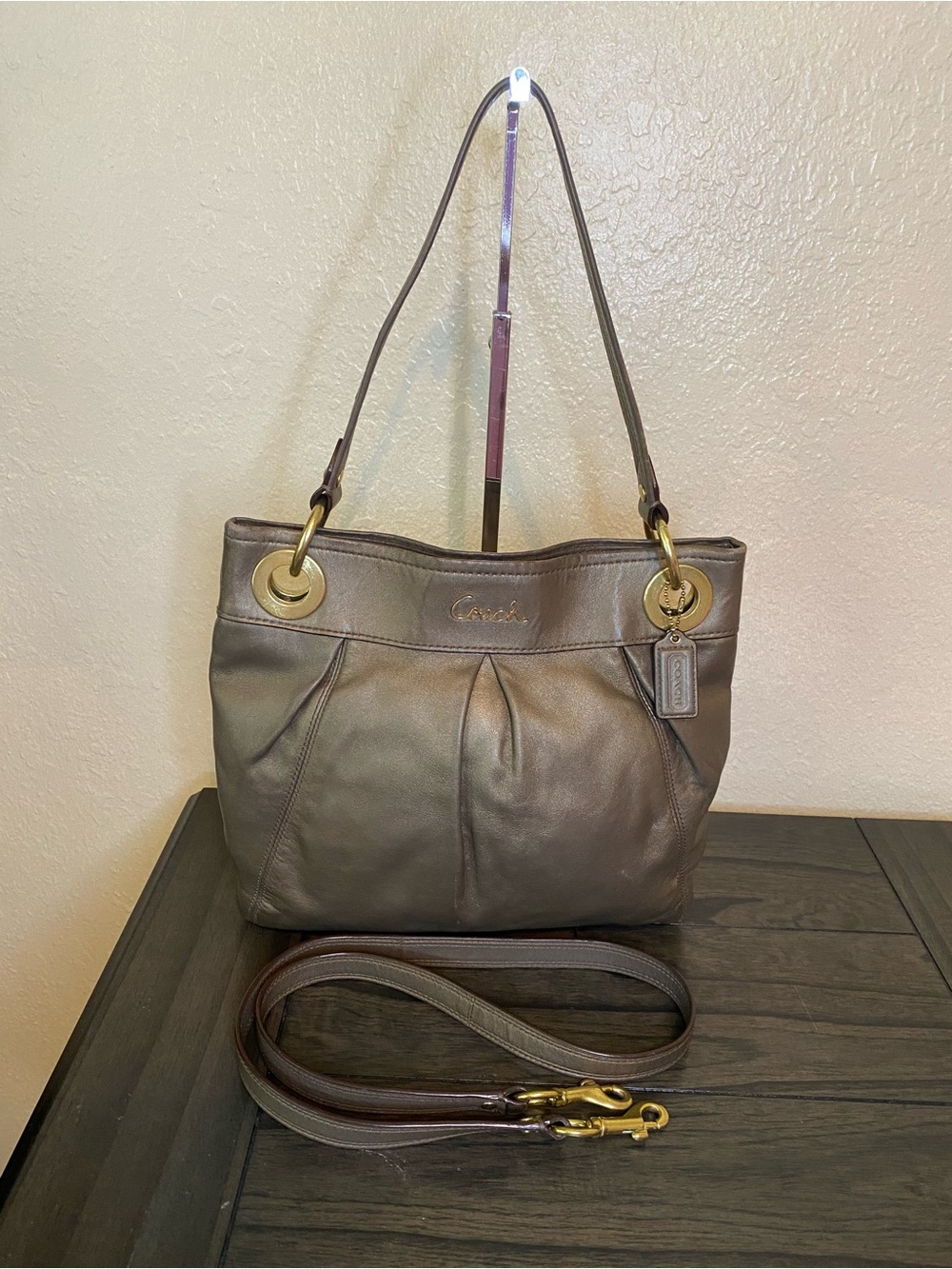 Coach Ashley Bronze metallic leather shoulder bag